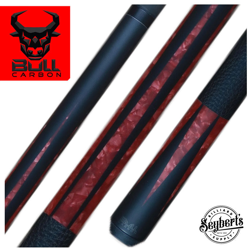 Carbone Bull, Bull Carbon BCL12 queue de billard noir et rouge perlé avec fût Bull Carbon