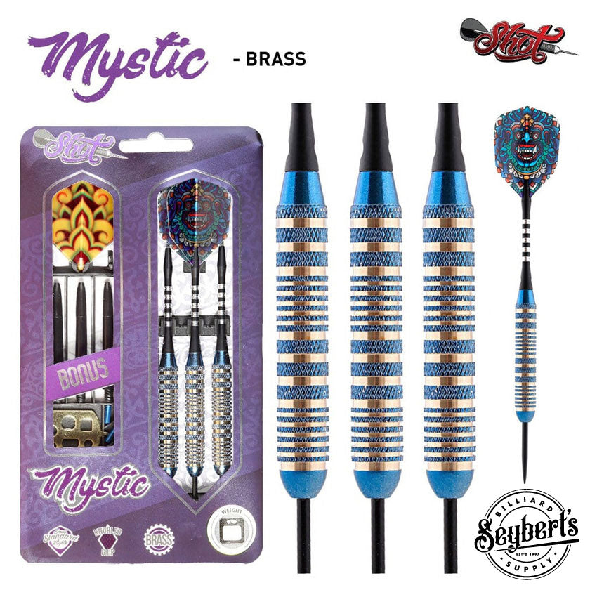 Puma Darts, Ensemble de fléchettes Mystic Blue Steel Tip - Barils en laiton - 25 grammes