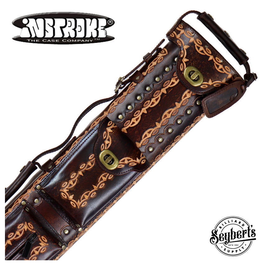 Instroke, Etui pour queue de billard Instroke 2X4 D01 Dark Brown Hand Tooled