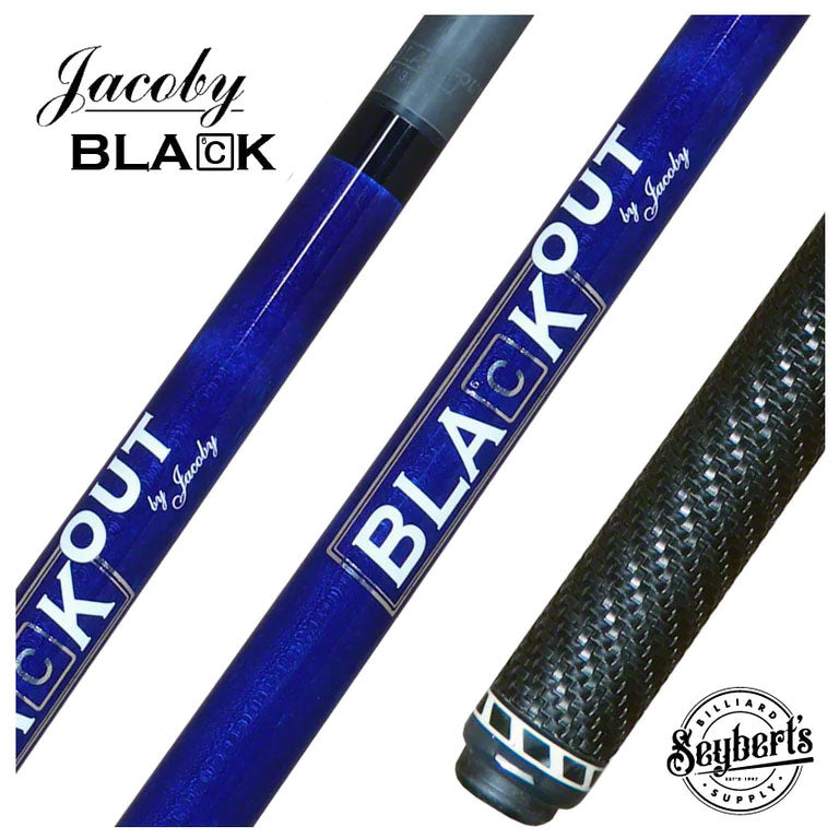 Jacoby, Jacoby Black Out Carbon Fiber Blue Break Jump Cue with Wrap (queue de saut en fibre de carbone avec emballage)