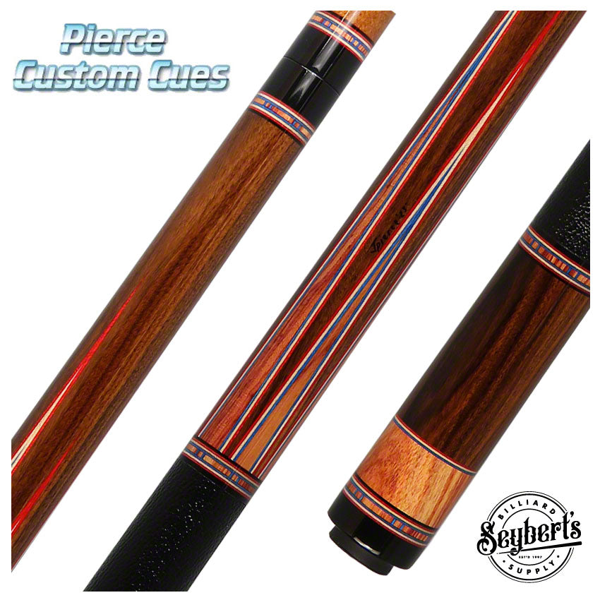 Jim Pierce, Queue Pierce Custom -Pau Ferro & Brazilian Tulipwood South West style 6 points Placages Rouge/Blanc/Bleu