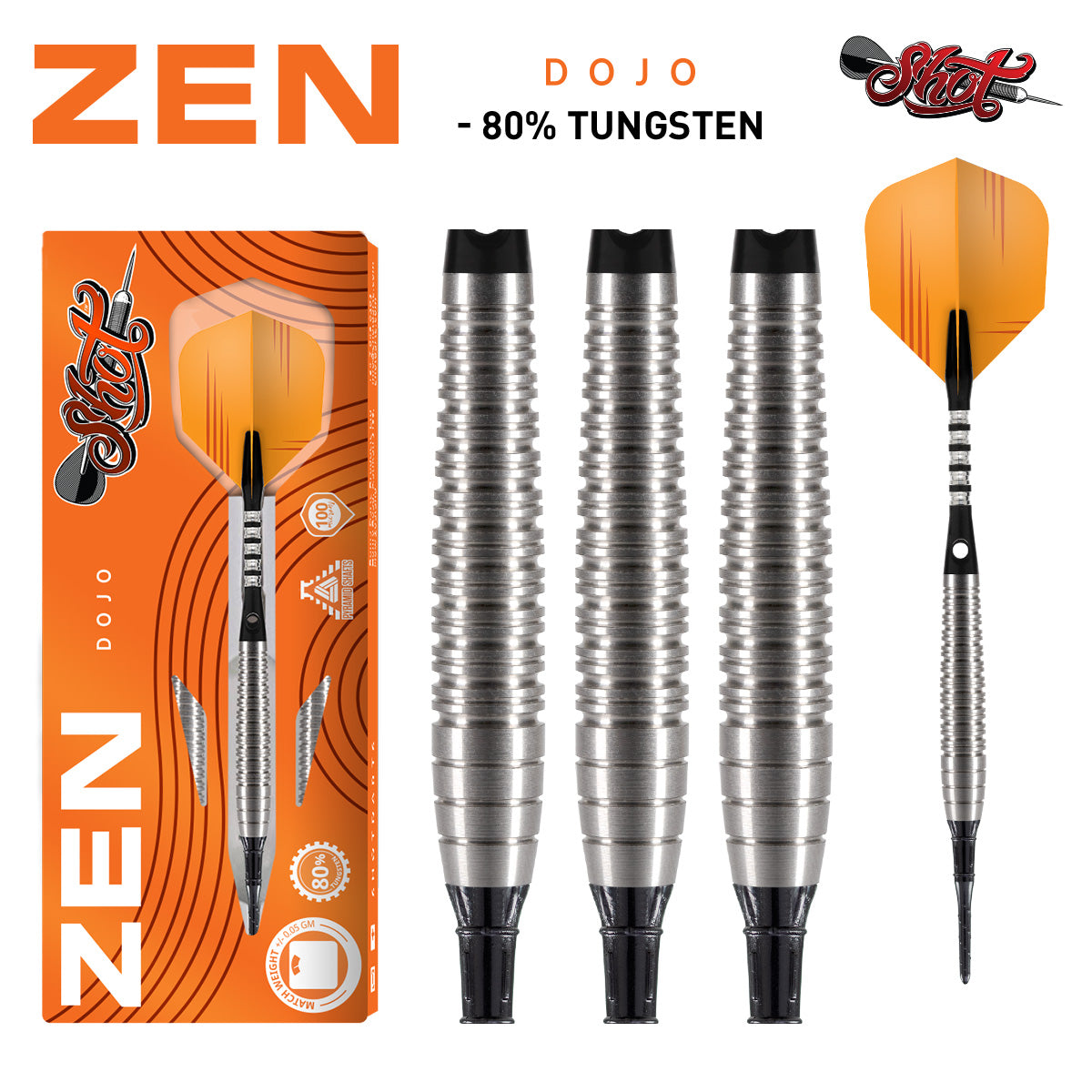 Fléchettes Puma, ZEN DOJO SOFT TIP DART SET-80% TUNGSTEN BARRELS